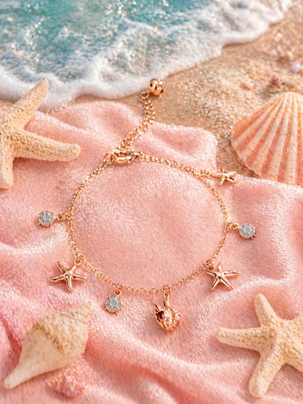 Ima Beach Delicate fine & precious metals Starfish Charm Bracelet Blue Accents. - Picture 2 of 2
